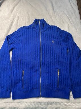 Ralph Lauren Royal Blue Full-Zip Cable Knit Sweater NWT A0034